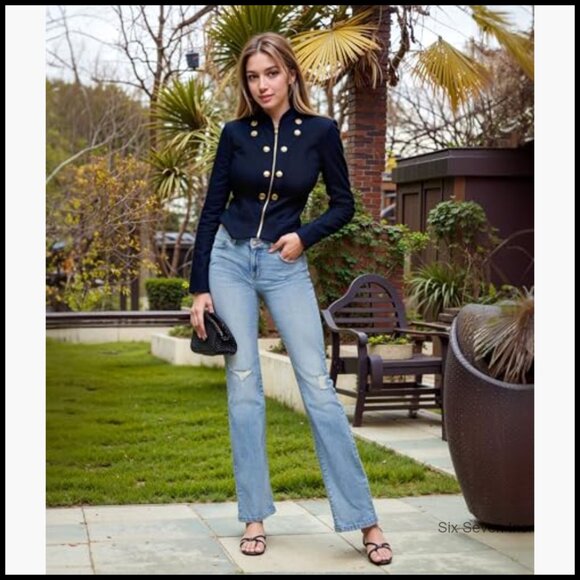 Cropped Ponte Blazer Open Front Zipper Slim Jacket Casual - Picture 5 of 6